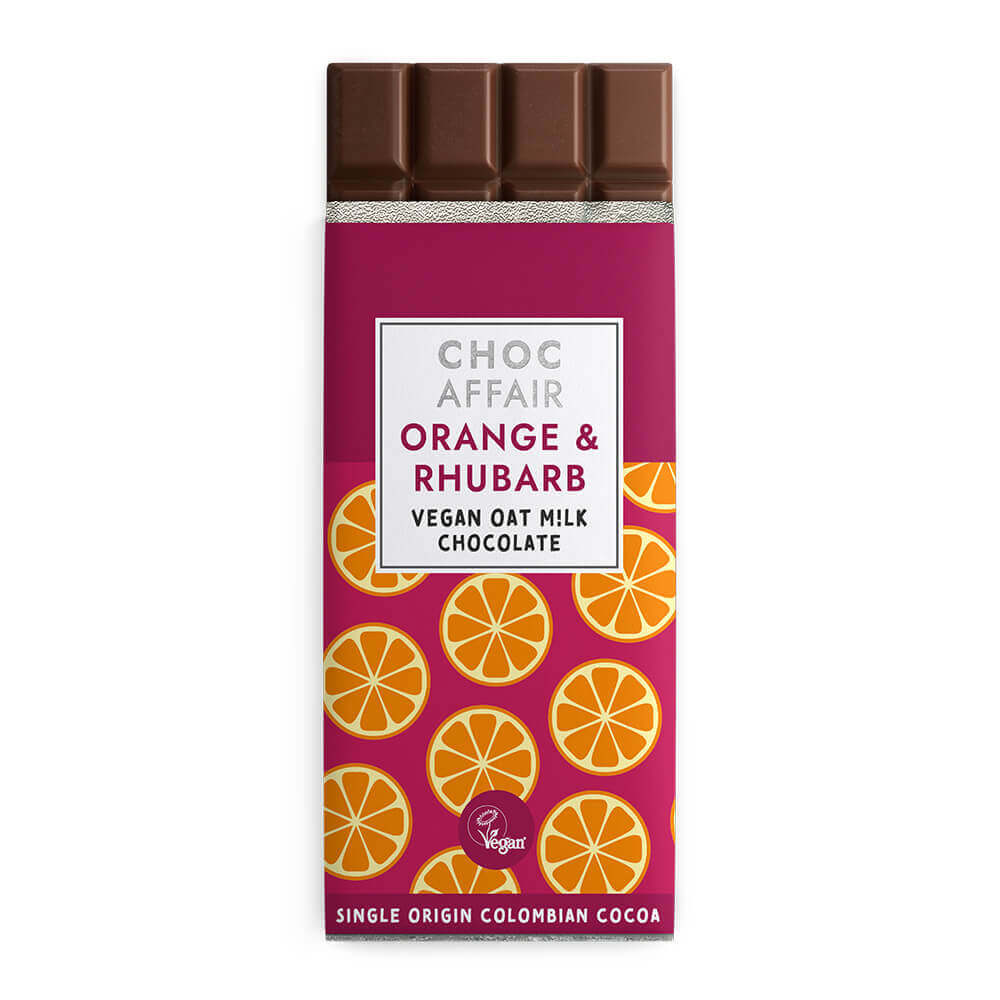 Choc Affair Orange & Rhubarb Oat M!lk Chocolate Bar 90g